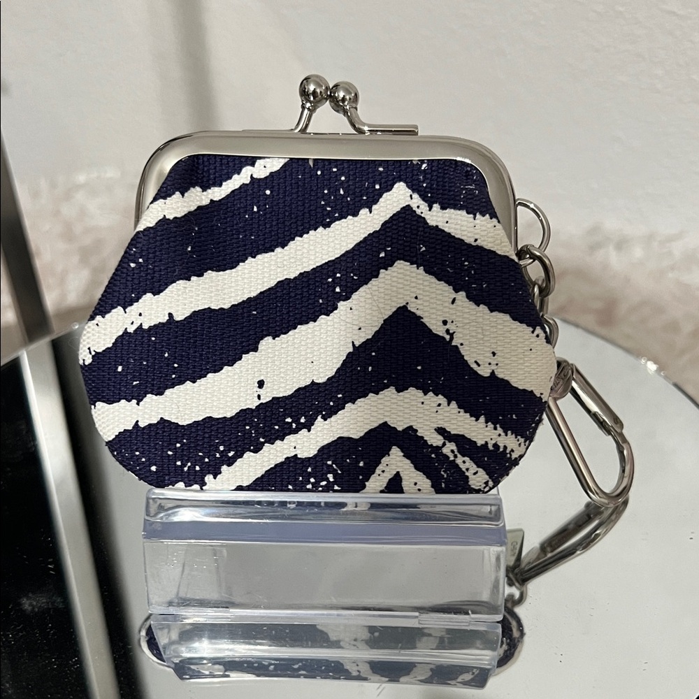 Coach Navy and Cream Patterned Pouch Bag Charm